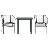 3 Piece Garden Dining Set Black Poly Rattan Glass 3334583