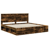 Bed Frame Smoked Oak 200 x 200 cm Solid Pine Wood 3410969
