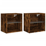 ZNTS Bedside Cabinets with LED Lights Wall-mounted 2 pcs Smoked Oak 837073