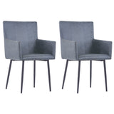 ZNTS Dining Chairs with Armrests 2 pcs Grey Faux Suede Leather 282058