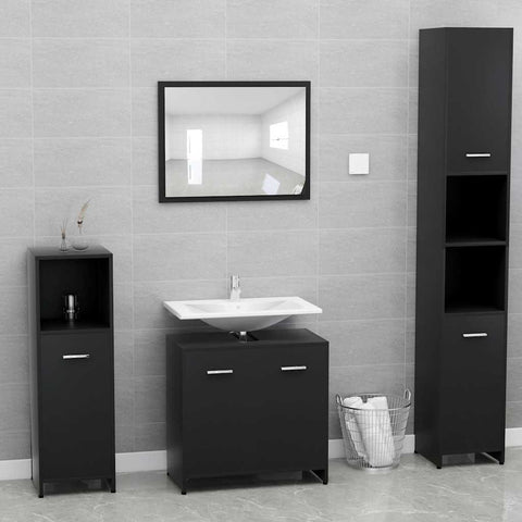 ZNTS Bathroom Furniture Set Black Engineered Wood 802580