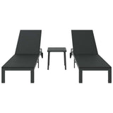 Sunbed Reclining 2-person 3 pcs Black Poly Rattan 42004131