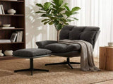 Accent Chair with Footstool, Swivel Lounge Chair with Chenille Upholstery, Metal Base, Dark Grey T3398P554106