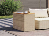Garden Side Table with Wooden Top Beige 58x27.5x55 cm Poly Rattan 366072