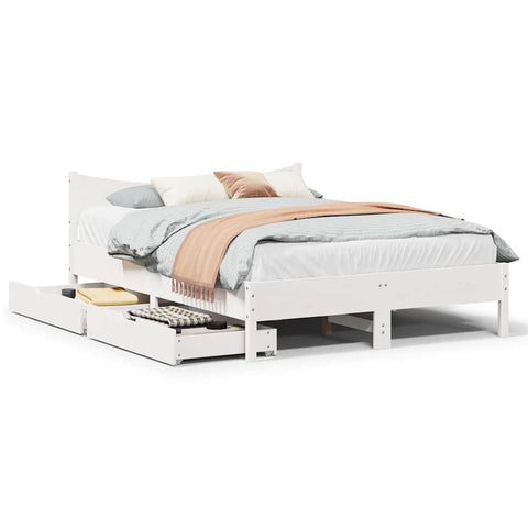 ZNTS Bed Frame with Drawers White 140x190 cm Solid Wood Pine 3301918