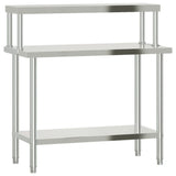 Kitchen Work Table with Overshelf 110x55x120 cm Stainless Steel 3208895