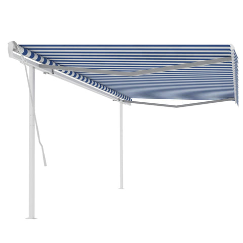 ZNTS Manual Retractable Awning with Posts 5x3 m Blue and White 3069976