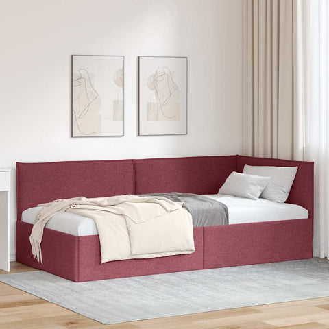 Corner Bed Frame with Headboard Wine red 90 x 190 cm Fabric 42016458