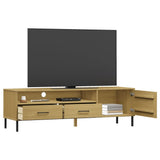 TV Cabinet with Metal Legs Brown Solid Wood Pine OSLO 351027