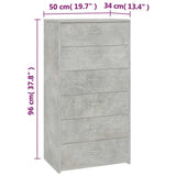 Sideboard with 6 Drawers Concrete Grey 50x34x96 cm 800670