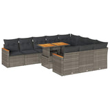 11 Piece Garden Sofa Set with Cushions Grey Poly Rattan Acacia 3327539