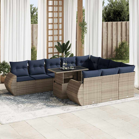 11 Piece Garden Sofa Set with Cushions Grey Poly Rattan Acacia 3326712