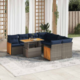9 Piece Garden Sofa Set with Cushions Grey Poly Rattan Acacia 3327694