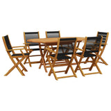 ZNTS 7 Piece Garden Dining Set Black Polypropylene and Solid Wood 3281709