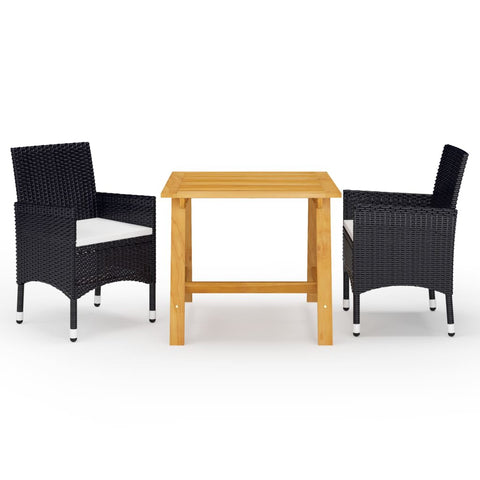 3 Piece Garden Dining Set with Cushions Black 3095890