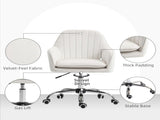 Velvet-Feel Office Chair with Adjustable Height and Wheels - Cream White T3398P424983