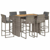 7 Piece Garden Bar Set with Cushions Grey Poly Rattan Acacia 3328904