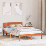 Bed Frame with Headboard Wax Brown 140 x 190 cm Solid Pine Wood 872112