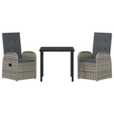 Garden Dining Set with Cushion 3 pcs Grey Poly Rattan 3379492