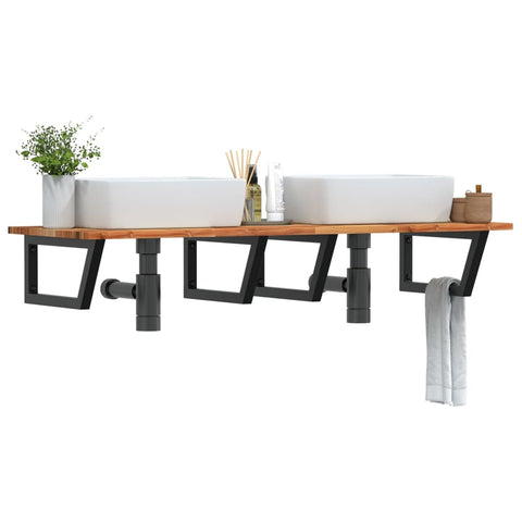 Basin Shelf Wall Mounted Steel and Solid Wood Acacia 3302839