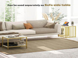 Modern Coffee Table Set of Two, Marble-Effect Nesting Side Tables with Steel Frame for Living Room, T3398P329522