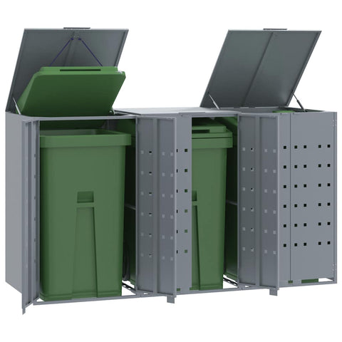 Wheelie Bin Storage for 3 Bins Grey 207x79x117 cm Steel 3279988