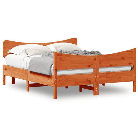 ZNTS Bed Frame with Headboard Wax Brown 140x200 cm Solid Wood Pine 3216383