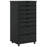 Rolling Cabinet with Drawers "MOSS" Black Solid Wood Pine 4015788