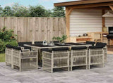 11 Piece Garden Dining Set with Cushions Light Grey Poly Rattan 3211031