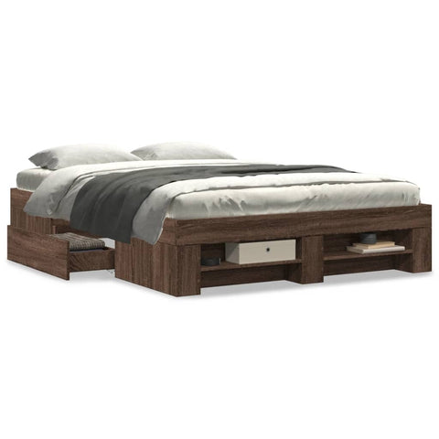 ZNTS Bed Frame without Mattress Brown Oak 120x190 cm Small Double Engineered Wood 3295519