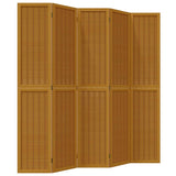 Room Divider 5 Panels Brown Solid Wood Paulownia 358823