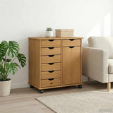 Rolling Cabinet Honey Brown 63.5 x 39 x 65.5 cm Solid Pine Wood 42028376