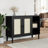 Sideboard Black Solid pine wood, Engineered wood, Poly rattan Large 358030