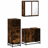 ZNTS 3 Piece Bathroom Furniture Set Smoked Oak Engineered Wood 3301027