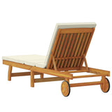 Sun Lounger Brown and Cream 199 x 63 x 85 cm Solid Acacia Wood 4105535