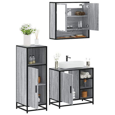 ZNTS 3 Piece Bathroom Furniture Set Grey Sonoma Engineered Wood 3300998