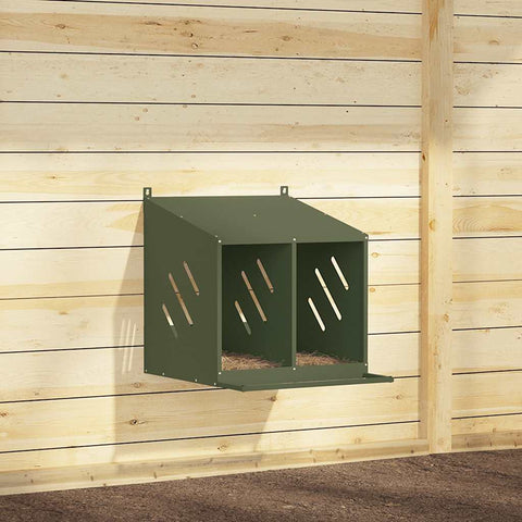 ZNTS Chicken Nesting Box with 2 Compartments Olive Green Metal 864347