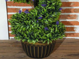Set of 2 Decorative Artificial, Boxwood Spiral Topiary Tree with Lavender and Pot, Fake T3398P328353