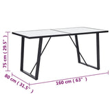 281553 Dining Table White 160x80x75 cm Tempered Glass