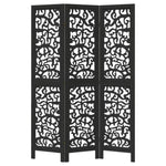 Room Divider 3 Panels Black Solid Wood Paulownia 358749