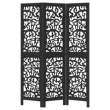 Room Divider 3 Panels Black Solid Wood Paulownia 358749