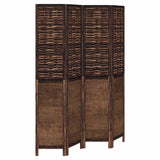 Room Divider 4 Panels Dark Brown Solid Wood Paulownia 358707