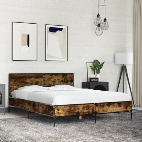 Bed Frame without Mattress Smoked Oak 140x190 cm 3280034