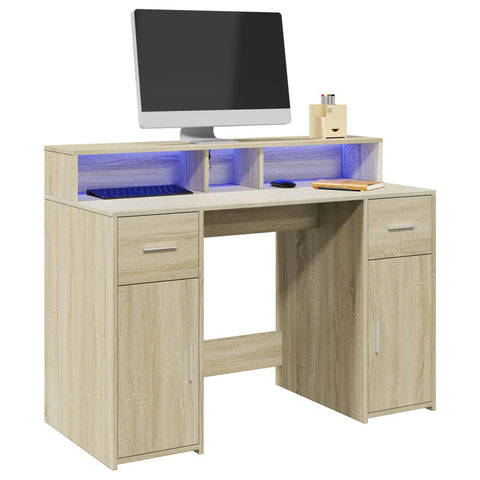 Desk with LED Lights Sonoma Oak 120x55x91 cm Engineered Wood 3309413