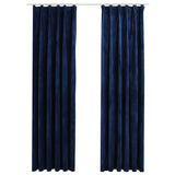 ZNTS Blackout Curtains 2 pcs with Hooks Velvet Dark Blue 140x225 cm 134533