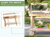 Garden Potting Bench Table, Wooden Work Station, Outdoor Planting Workbench with 2 Wheels, Sink, T3398P315858
