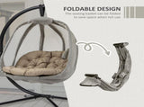 Hanging Egg Chair, Folding Texteline Swing Hammock with Side Pocket, Cushion and Stand for Indoor T3398P320371
