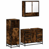 3 Piece Bathroom Furniture Set Smoked Oak Engineered Wood 3300992