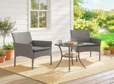 3 Piece Rattan Bistro Set, PE Wicker Garden Furniture Conversation Set with 2 Tier Glass-Top Table, T3398P555146