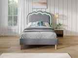 Upholstered Bed, 3ft 90x190cm Single Bed with LED, Bed Frame with Wooden Slats and Adjustable Height N601P288476G